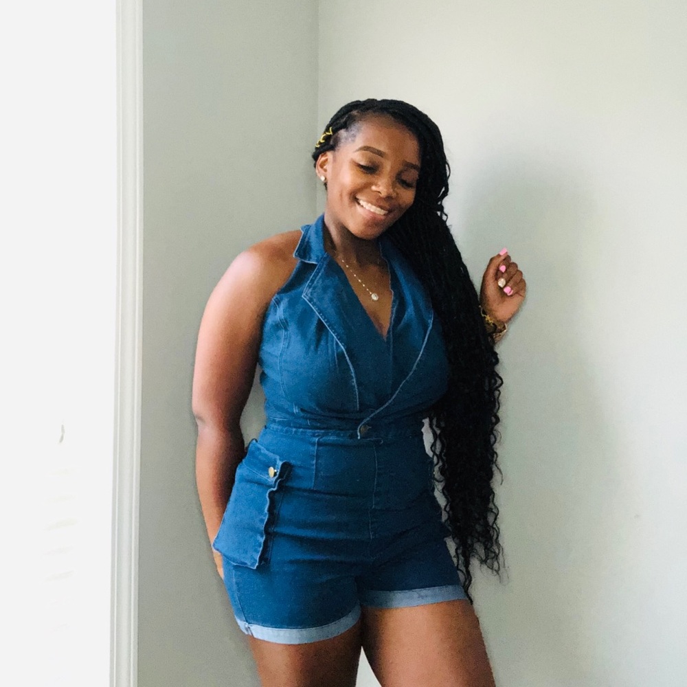 Diamond Denim Halter Romper